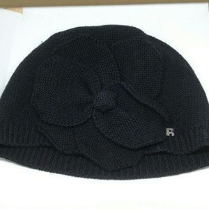 Sonia Rykiel Black wool beanie winter hat w/flower
